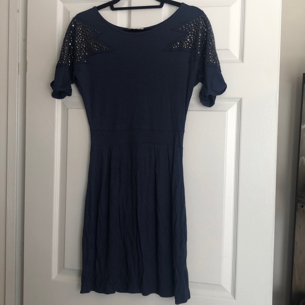Navy blue dress with metal stud shoulders